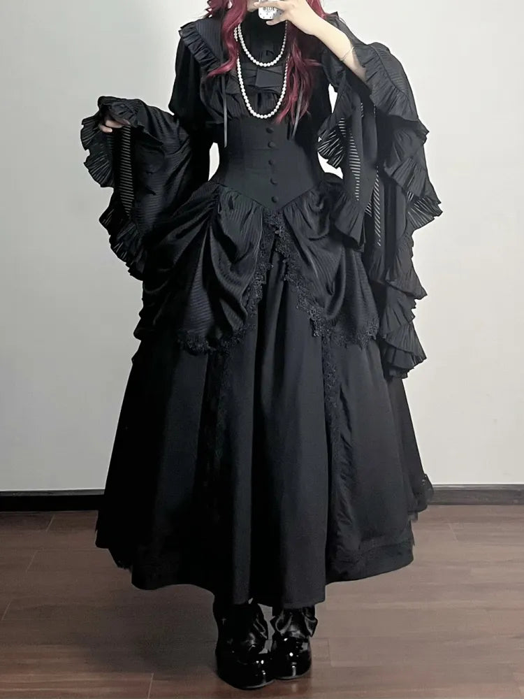 Korsett mit hoher Taille und Stäbchen, Aristokrat, viktorianischer Rock, Gürtel, Gothic, Schwarz, Lolita