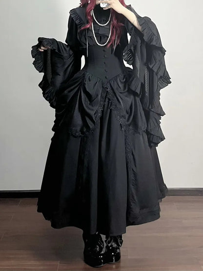 Korsett mit hoher Taille und Stäbchen, Aristokrat, viktorianischer Rock, Gürtel, Gothic, Schwarz, Lolita