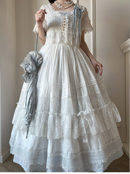 3-Color Lace Tiered Underskirt with Bow - Tan Tuan