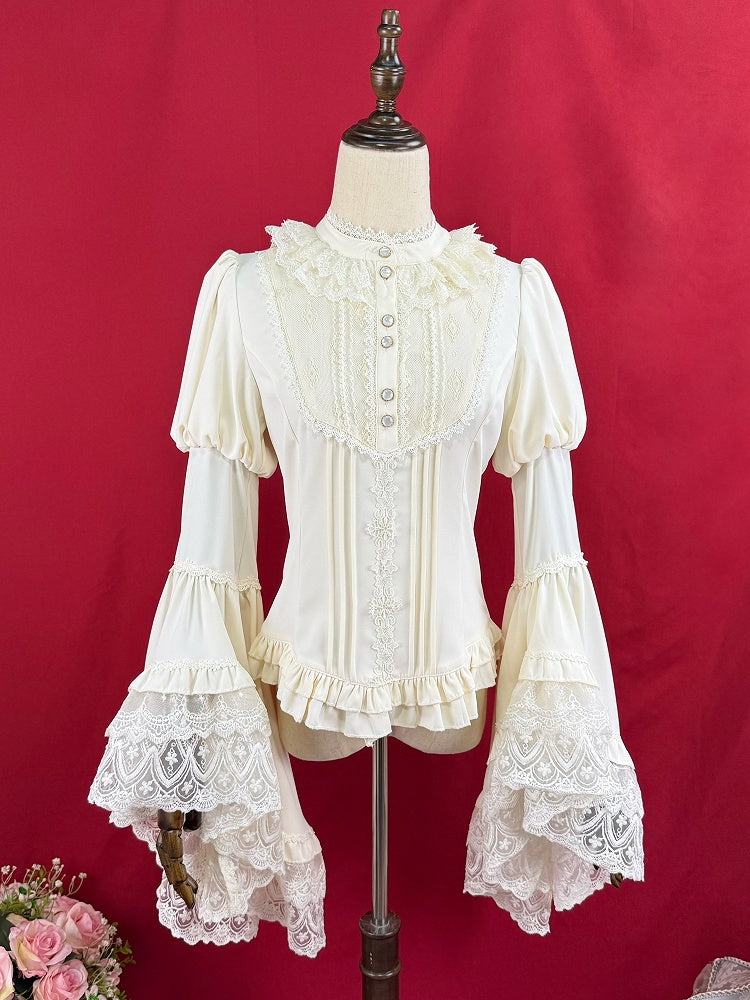 Elegante Bluse mit langen Glockenärmeln in Aprikose