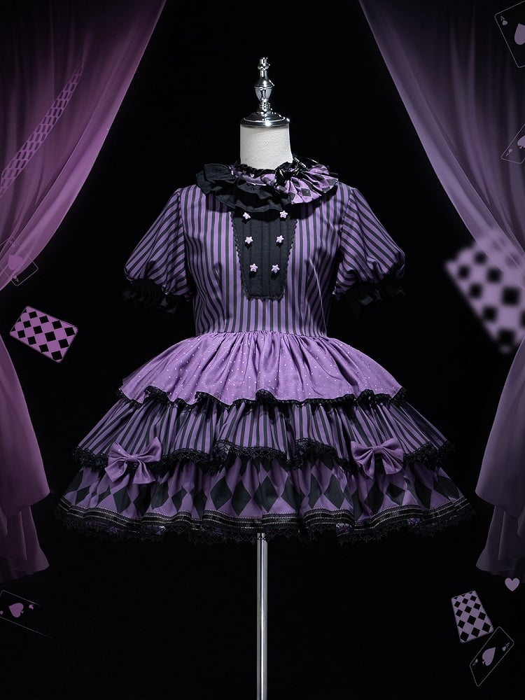Sweet Purple Theme Pattern Circus OP Lolita Dress Vibes Bunny Kuromi Striped