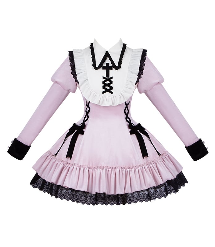 Accents Lacing Bow Lolita Juliette with and Pink Gothic Sleeves Dress