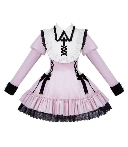 Accents Lacing Bow Lolita Juliette with and Pink Gothic Sleeves Dress