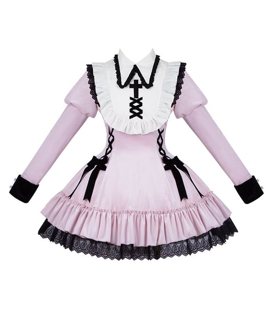 Accents Lacing Bow Lolita Juliette with and Pink Gothic Sleeves Dress