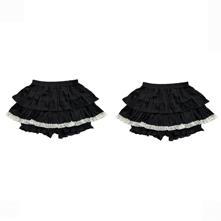 Gothic Black Skirt with Lace Trim and Integrated Shorts - Damn Girl
