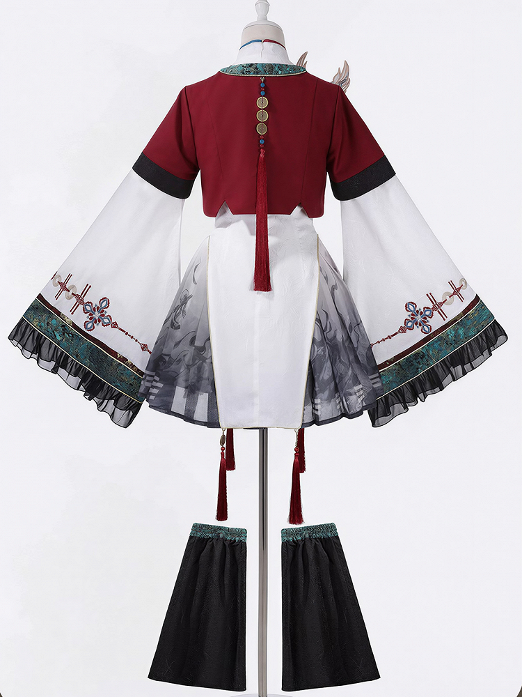 Wide Sleeves Chinese Knot Embroidery Han Lolita Dress Fox Patch Cropped Top Set - Unknown Star