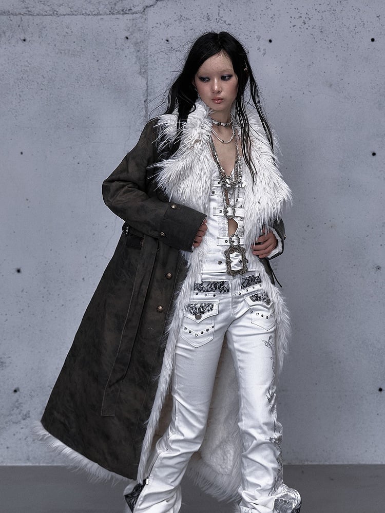 Green Placket Wasteland Front Cuffs Punk - White Button Coat and Reversible