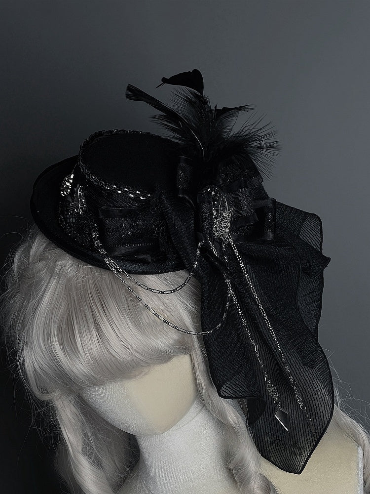 Hat Chain Black Lolita with Feathers Mini Decorations Gothic and