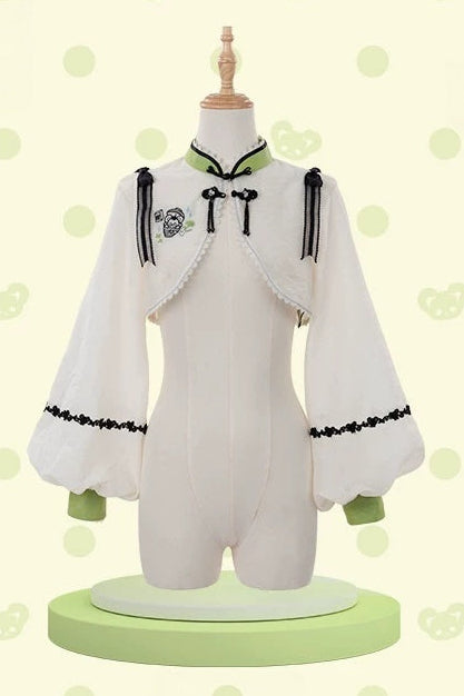 Chinoiserie Sweet Mandarin Collar Balloon Sleeve Bolero Cropped Jacket