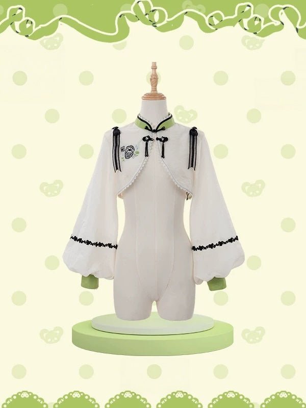 Chinoiserie Sweet Mandarin Collar Balloon Sleeve Bolero Cropped Jacket