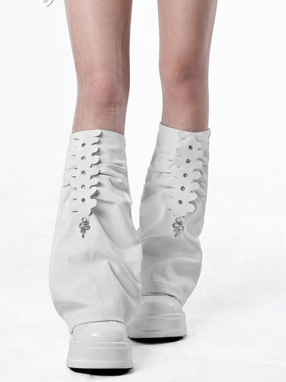 Detail PU with Snakeskin Leg Snake Ruched Metal Warmers Punk