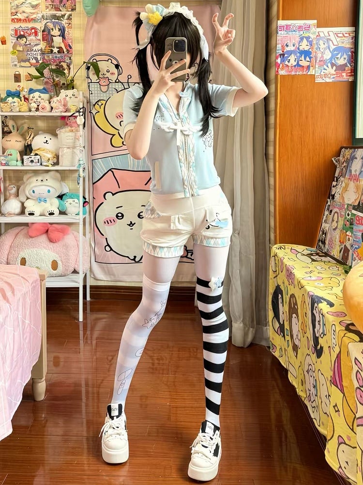 Weißes Muster Note Miusic Shorts Print Diamond