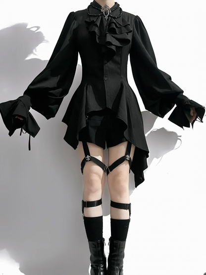 Foldover Pointed Lolita Ouji Long Shirt Sleeves Black Jabot Collar