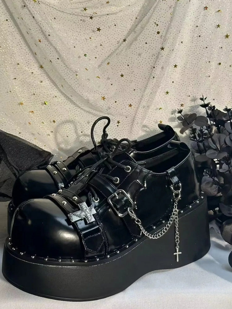 Platforms Detachable Polished Charm Black Cross Chain Punk -