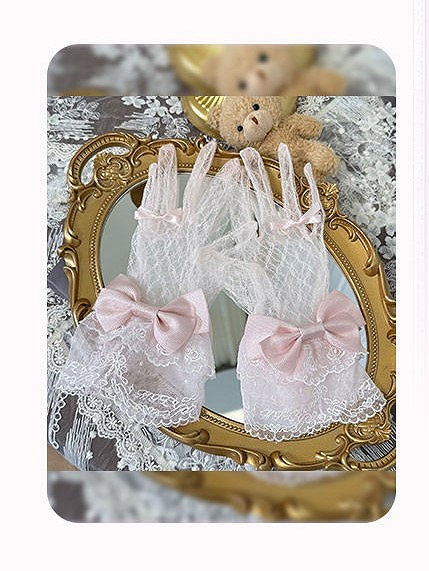 Gloves Pink Sheer Lolita with Lace Bowknots