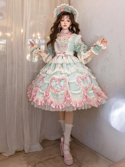 Wunderschönes Hanayome Lolita-Kleid mit Rosettenstickerei und Perlenkettendetails in Mintgrün