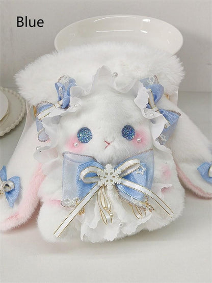 with Strap 5 Colors Accents Plush Flower Bag Bowknot Convertible Size Small Bucket Bunny White -