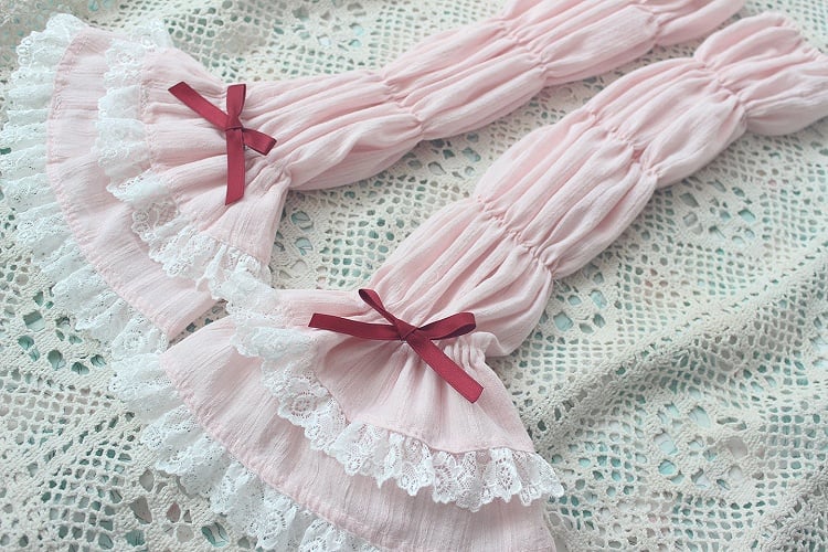 Lace Soft Pink Cuffs Ruffled Sleeves