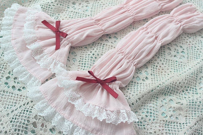 Lace Soft Pink Cuffs Ruffled Sleeves