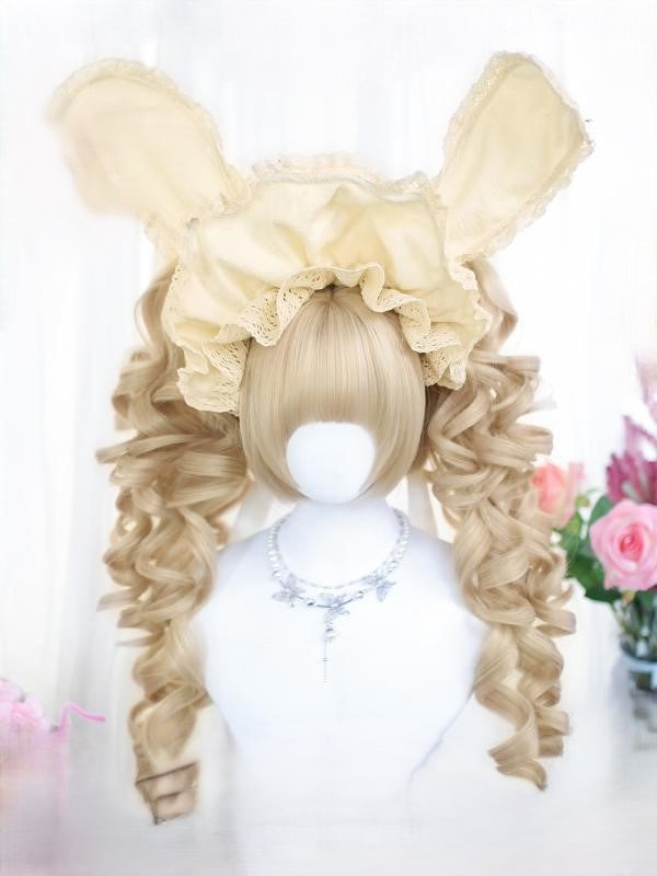 Wig Double 30CM Bob Ponytails Cut Curly Blonde With