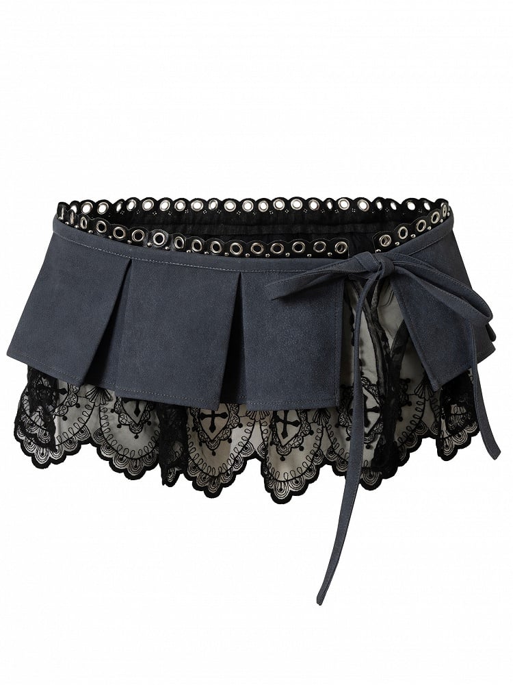 Punk Skirt Mini Bowknot Pleat Decorated Lace Trim Box Pink/Blue Wasteland