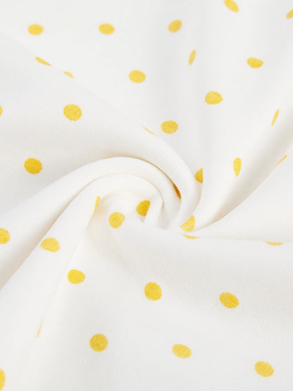 Yellow Polka-Dot Tee with Bear Motif & Chick Charm - Languid Park