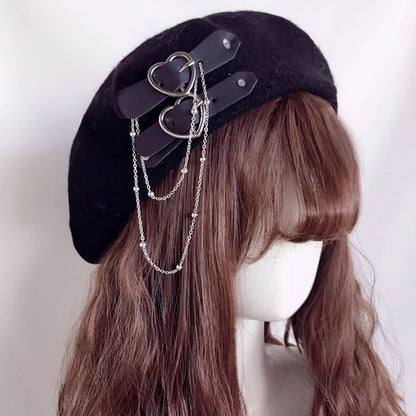 Buckle 4 Colors with Details Chain Beret