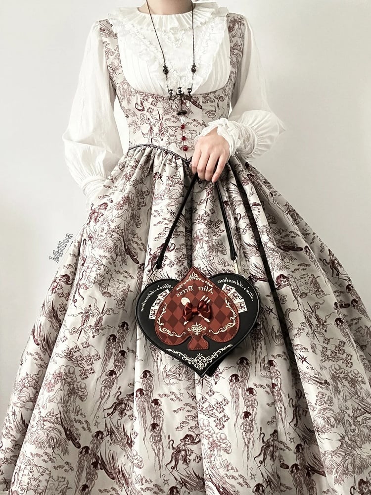 Under Skirt Lolita Wood Animals Red Boned Print Jumper Waist Bust Basque and