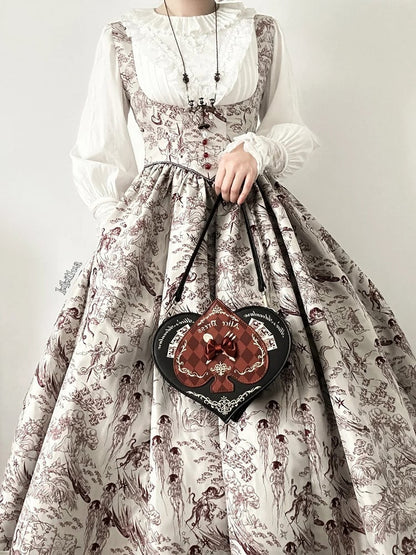 Under Skirt Lolita Wood Animals Red Boned Print Jumper Waist Bust Basque and