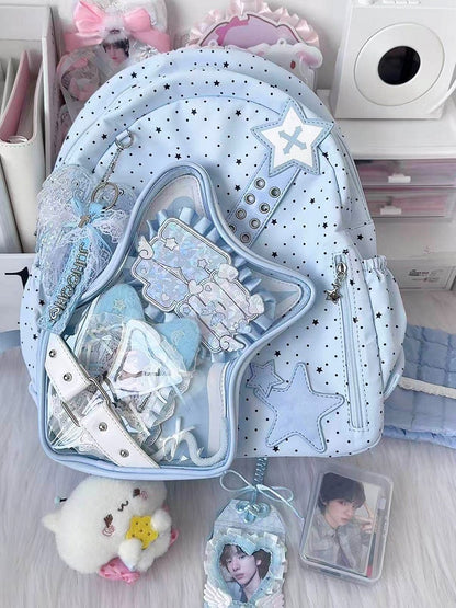 Kawaii Style Star Polka Dot Double Shoulder Bag with Transparent Pocket - Vigorous Girl