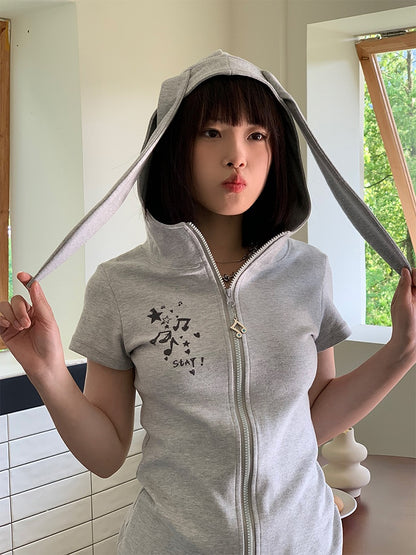 Light Hood and Music Bunny Ear Hoodie Graphic Note with Gray