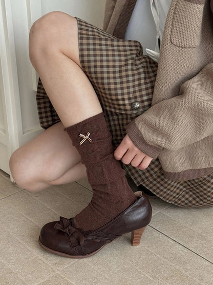 Embellishments Ribbed 4-Color with Bow Calf Socks