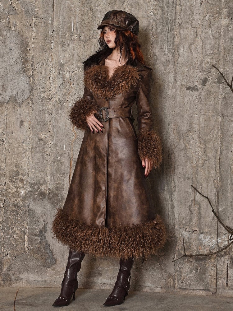 Brown Vintage Mailard Winter Padded Coat Leather Fabric