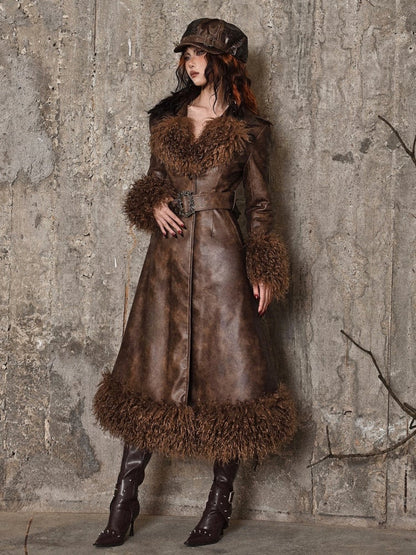 Brown Vintage Mailard Winter Padded Coat Leather Fabric