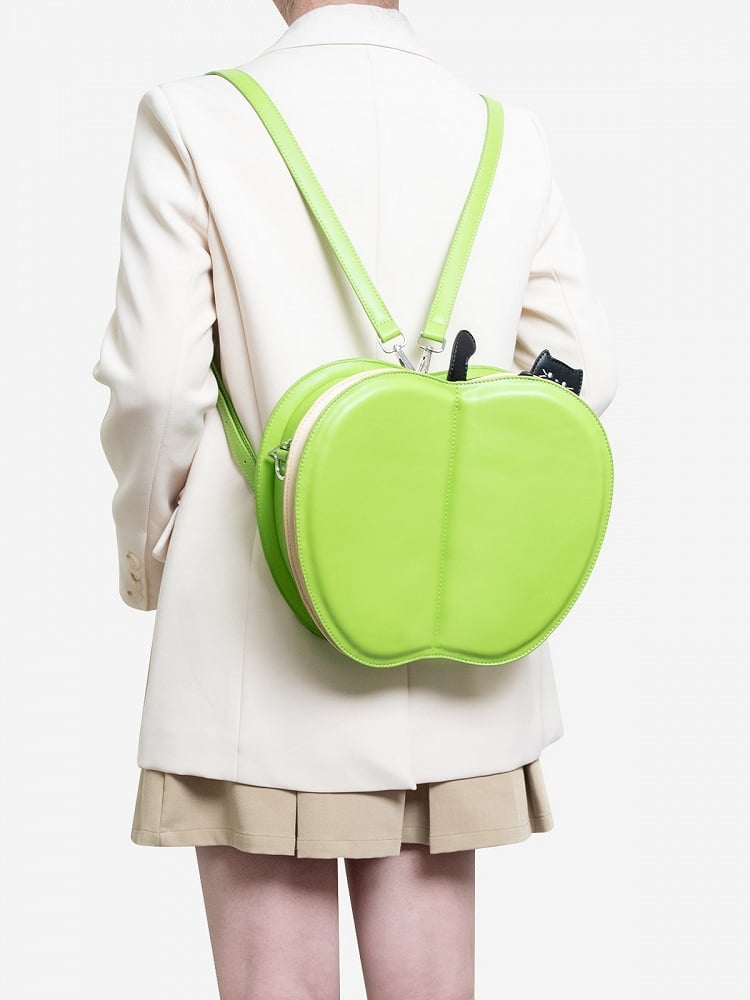 Moon  Star Core Backpack And 2-Way With Kawaii Green Flip Apple Cat Embroidery Creative