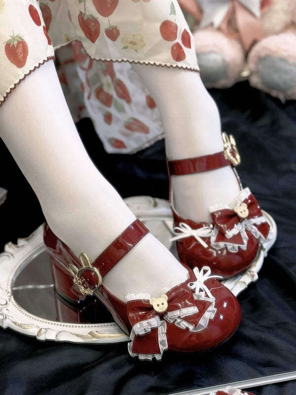 Wine Red Bunny Snap Mary Jane Shoes by Cherry Bunny
