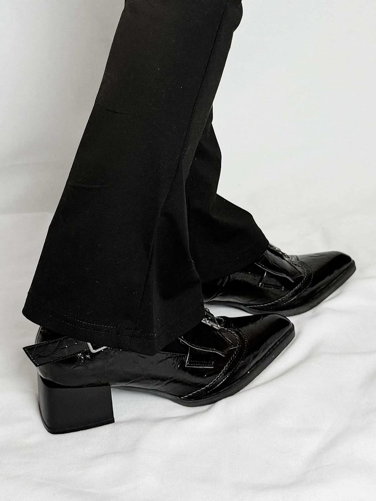 Pointed-toe Bat with Gothic PU Shoes Bow Black Buckle Accents Heeled Wing 5cm