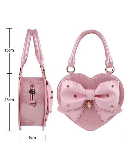 Sparkling Rhinestone Heart Handbag - Sheep Puff