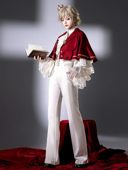 White Ouji Fashion Lolita High Waist Pants with Two Belts