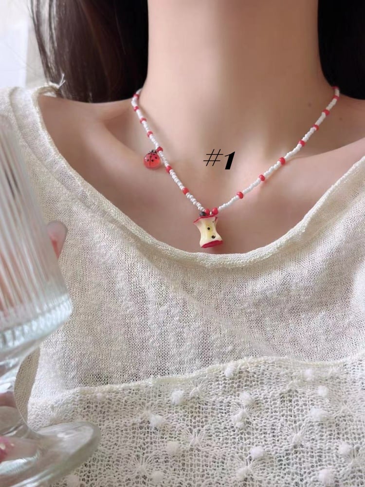 Y2K Red Apple Necklace/Ring/Ear Clips