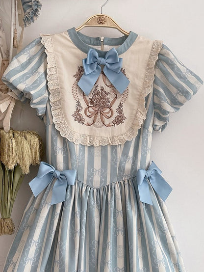 Lolita Green Set Bow Blue/Brown/Olive Brooch