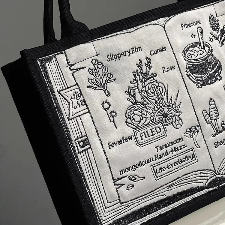 Schwarze Handtasche mit Stickerei „Magic Book“