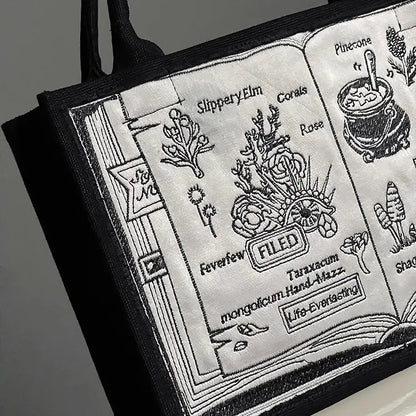 Schwarze Handtasche mit Stickerei „Magic Book“