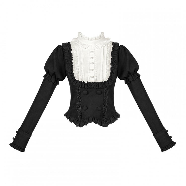 Ruffle Neckline Juliette and Black White Sleeves Top