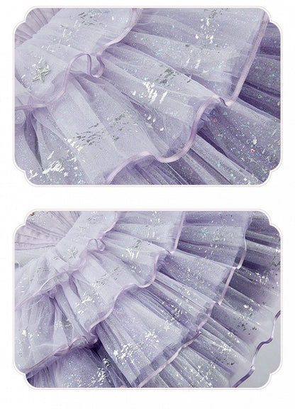Purple Rhinestone Balletcore Lolita Silver Star Shimmer Dress - Nikki Tomorrow