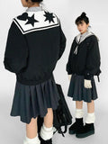 Star Collar Front with Black Sailor White Jacket Zipper - Patches Heart
