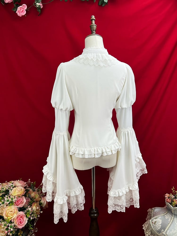 Elegant White Bell Sleeves Blouse Long