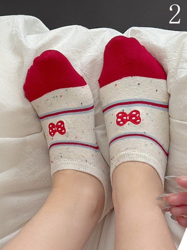 Cake/Apple/Bear/Puppy/Bowknot/Polka-dot/Striped Pattern/Floral Options Socks Ankle Colorful Print 17 With