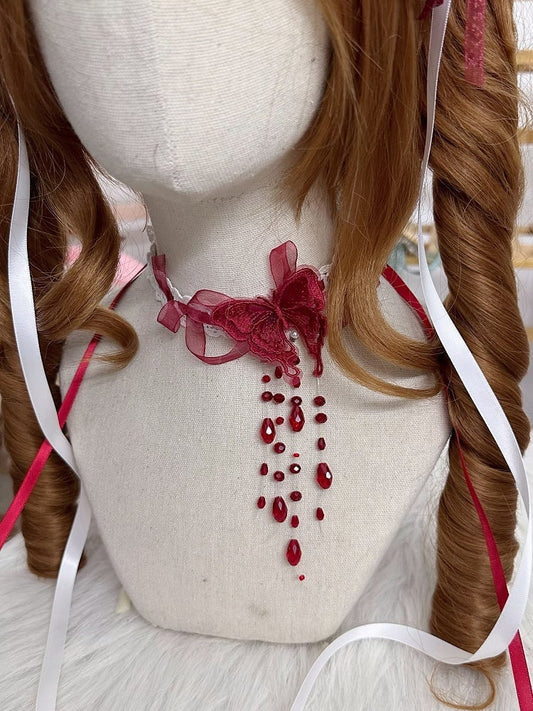 and Butterfly Red Gothic Decorated Choker Bead
