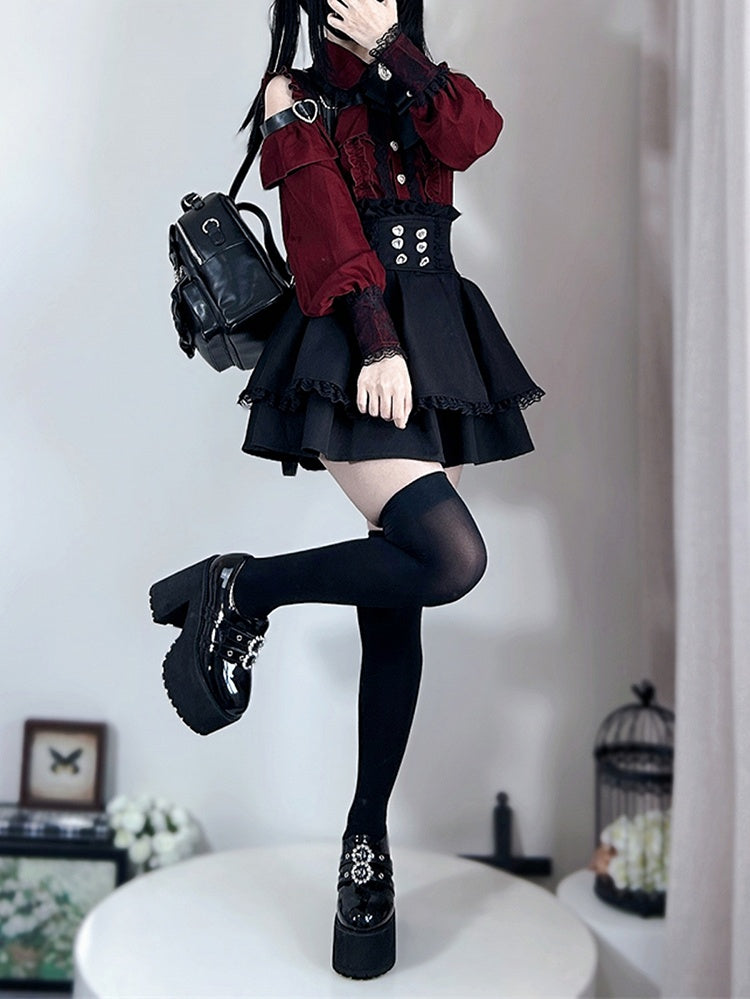 Skirt High Tiered Black Kei Waist Jirai
